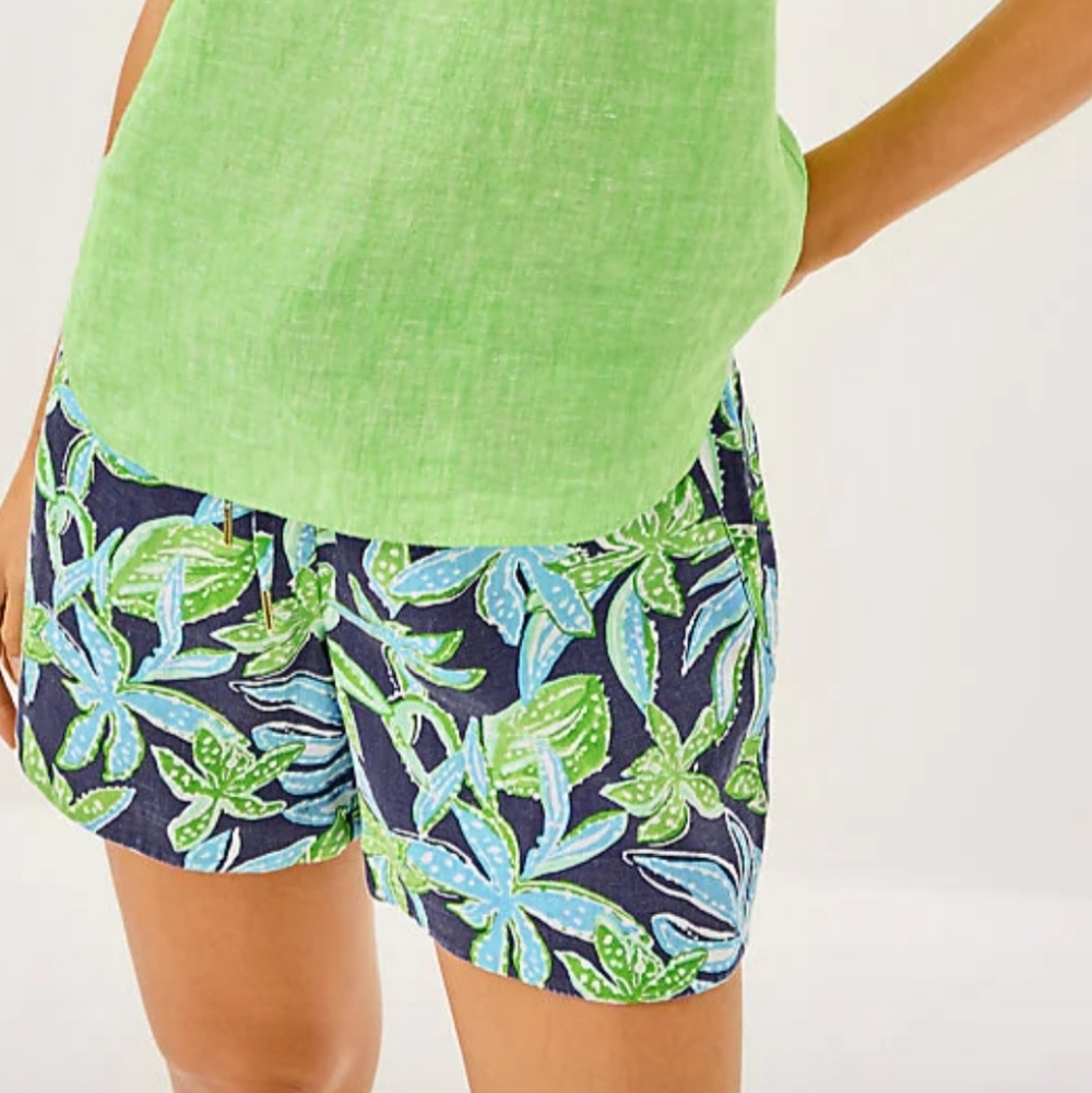 New Lilly Pulitzer 5" Croix Linen Shorts Tropical Tango Large